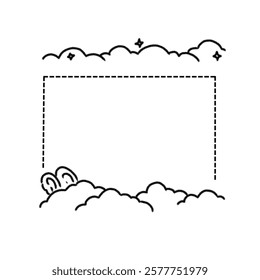 Cute Doodle Frame with Clouds, Stars, and Bunny Ears Illustration