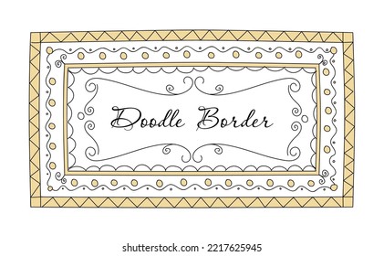 Cute doodle frame. Princess rectangular border. Baby lace sketch. Kids sketchbook or certificate. Elegant floral lines. Flourish swirls. Calligraphic ornament. Vector design background