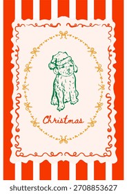 Cute Doodle Framed Poster Dog Character with Santa Hat
