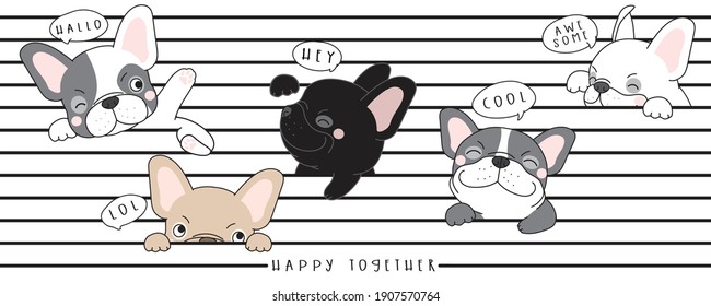 Cute doodle french bulldog illustration