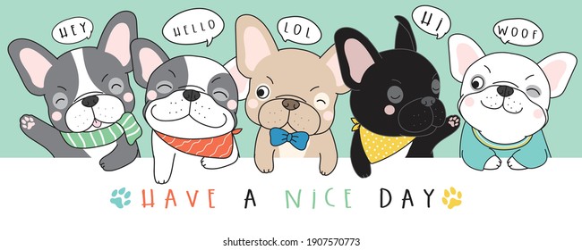 Cute doodle french bulldog illustration