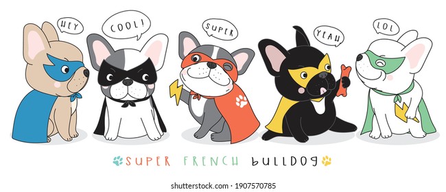 Cute doodle french bulldog illustration