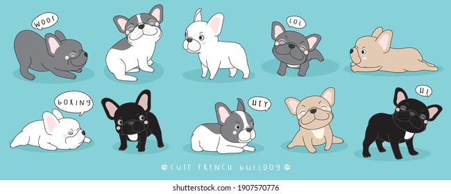 Cute doodle french bulldog poses collection