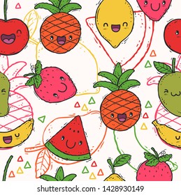 cute doodle fruit pattern vector