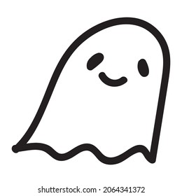 Carácter fantasma de garabato. Feliz Halloween caricatura fantasma de ilustración vectorial. Impreso de invitación de tarjeta de fiesta, impresión de camisa o producto, diseño de pegatinas