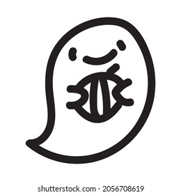 Cute doodle ghost character with pumpkin. Happy Halloween ghost cartoon vector illustration. Party card invitation print, shirt or product print, sticker design