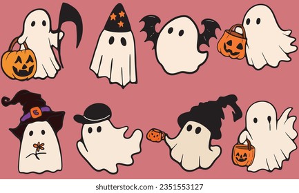 Cute Doodle Ghosts for Halloween Pack-Set for Graphic Designers and Halloween Parties