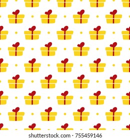 Cute doodle gift boxes and dots seamless pattern background for gift wrapping paper and holiday decoration.
