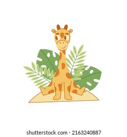 Cute doodle giraffe with floral illustration.