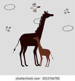 Cute doodle giraffe. Vector outline cartoon, single isolated, illustration on colorful background. Side view.  Creative kids texture for fabric, wrapping, textile, wallpaper, apparel.