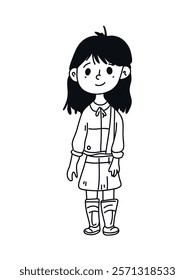cute doodle girl in linear style 