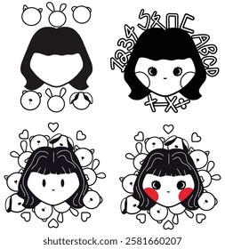 cute doodle girl with symbols