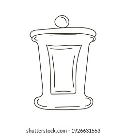 Cute doodle glass jar. Outline vector stock illustration isolated on white background. Hand draw style for kitchen utensils, home elements.
