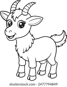 Cute Doodle Goat Coloring Cartoon Character for Kids' Activities