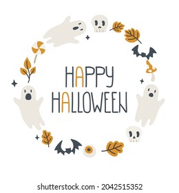 Cute doodle halloween frame wreath. Element for design invitation, banner, card.