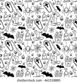 Cute doodle halloween seamless pattern on white background