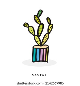 Cute doodle Hand drawn cactus print, Potted plant doodle cartoon drawing set collection vector illustration