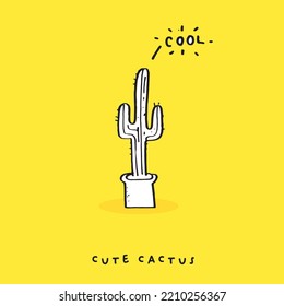 Cute doodle Hand drawn cactus print, Potted plant doodle cartoon drawing set collection vector illustration