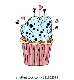 Cute doodle hand drawn cupcake vector illustration