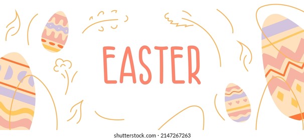 Cute doodle hand drawn easter spring egg shape template in pastel colors