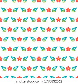 Cute doodle, hand drawn flowers and leaves seamless pattern background.
