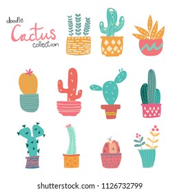 cute doodle hand drawn pastel cactus collection 