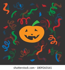 Calabaza dibujada a mano de doodle con confeti en el fondo para postales y diseño