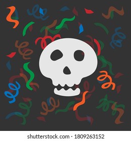 Cute doodle hand drawn skull with confetti on the background for post card and design