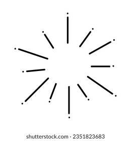 Vigas de sol y puntos dibujados a mano de garabatos. Imagen minimalista del vector kawaii aislada en fondo blanco.