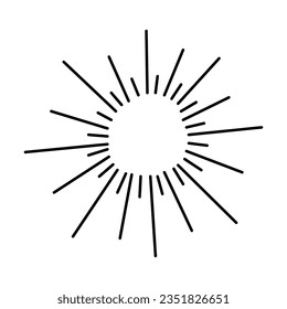 Cute doodle hand drawn sunbeams. Vector minimalistic image isolated on a white background, rays of different lengths.