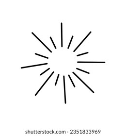 Cute doodle hand drawn sunbeams. Vector minimalistic image isolated on white background, fireworks, explosion.