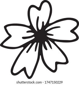 Cute doodle hand drawn vector decorative flower. Black outlines Isolated on white background. Cute decorative elements for seasonal design, printed materials, coloring books decoration.