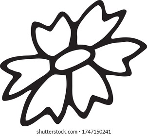 Cute doodle dibujado a mano vector flor decorativa. Bordes negros Aislados sobre fondo blanco. Cuidados elementos decorativos para el diseño estacional, materiales impresos, decoración de libros de colores.