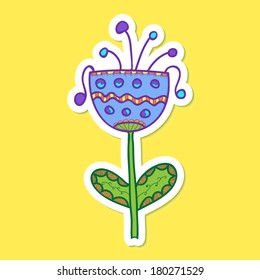 Cute doodle hand drawn vector flower. Sticker with colorful flower. Element for your design.