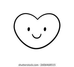 Cute doodle happy heart icon. Smile laughing heart. Love kawaii emoji. Hand drawn romantic emoticon. Good mood. Expression love shape. Vector illustration isolated on white background.