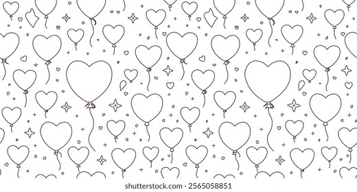 The Cute Doodle Heart Balloon Flying Shimmering Star Seamless Pattern