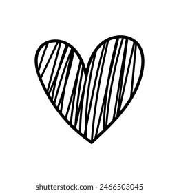 Lindo corazón de garabato aislado sobre fondo blanco. Vector dibujado a mano ilustración. Perfecto para diseños de San Valentín, tarjetas, decoraciones.