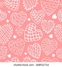 Cute doodle heart seamless pattern. Wedding invitation, greeting card, Valentines day. Texture, textile, background