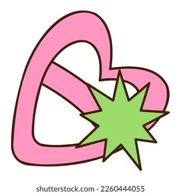 Cute doodle heart shape barrette from the collection of girly stickers. Cartoon vector color illustration.