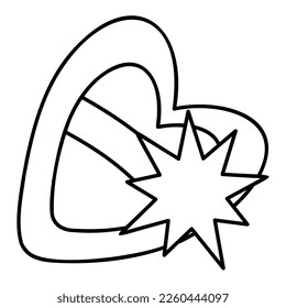 Cute doodle heart shape barrette from the collection of girly stickers. Cartoon vector white and black illustration.