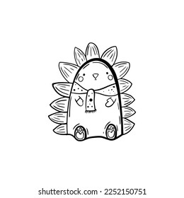 Cute doodle hedgehog for your design, adorable rabbit childish hand drawn elements. Nursery theme, Vector illustration.coloring page.