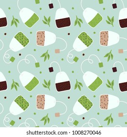 Cute doodle herbal tea seamless pattern background.