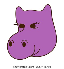 Cute doodle hippo face from the collection of girly stickers. Cartoon vector color illustration.