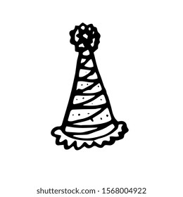 Cute doodle holiday cap. Hand drawn vector illustration. Birthday, New Year elements for greeting cards, posters, stickers decoration decor. Isolated on white background