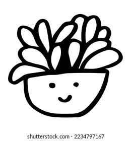 Cute doodle houseplant. Hand-drawn home flower. Vector illustration