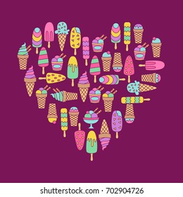 Cute doodle ice creams colorful vector set