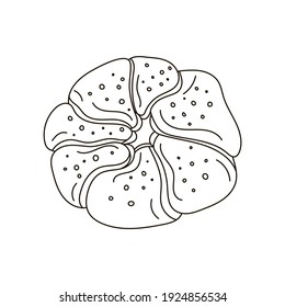 Cute doodle icon of bun. Hand drawn vector stock illustration in outlines isolated on white background. Design for cards, posters, stickers, web design, logo, coloring page ets.