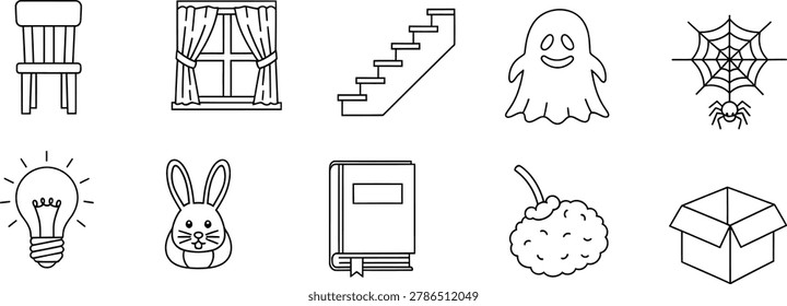 Cute doodle icon collection in hand drawn black and white style