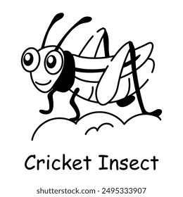 Cute doodle icon of a cricket insect 