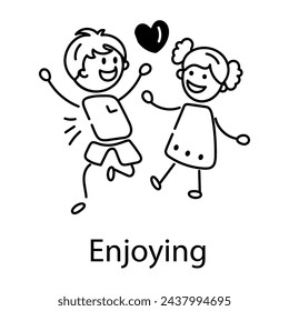 Cute doodle icon depicting enjoying kids 